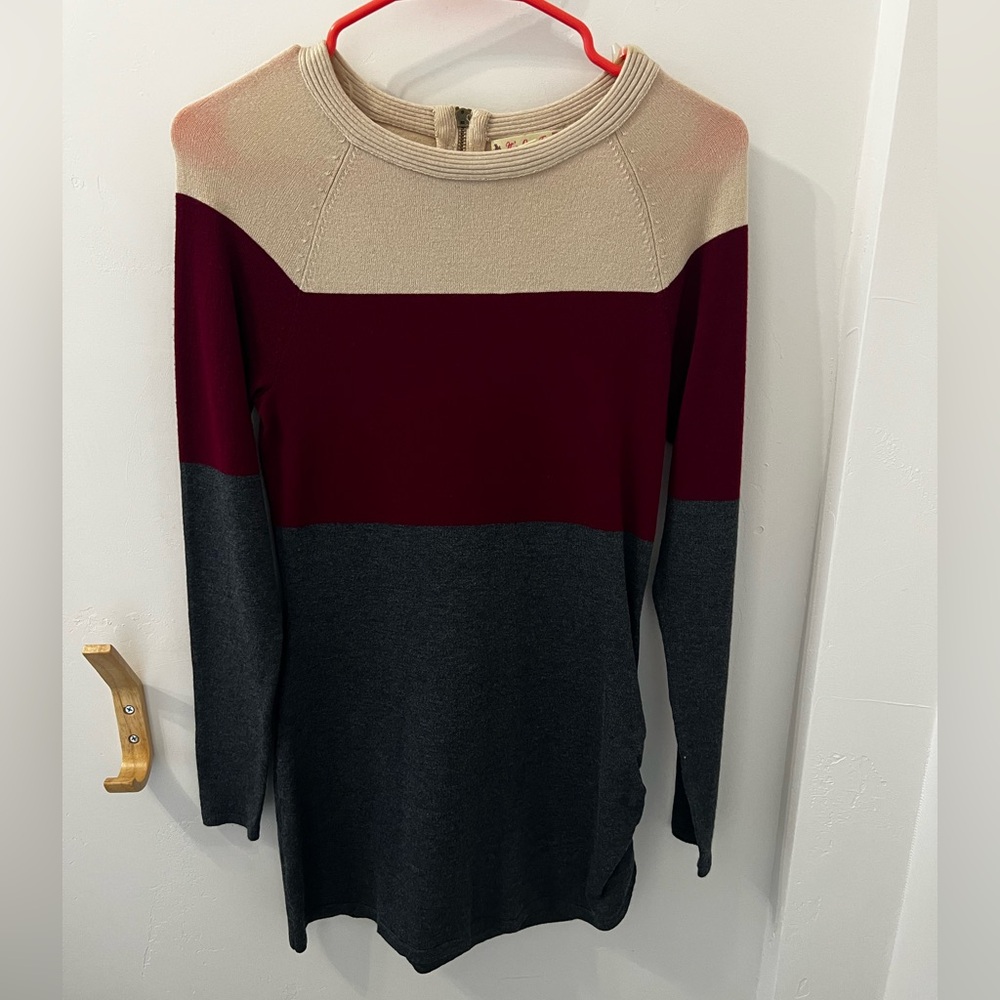 Colorblock Red/Grey Long Sleeve Sweater Dress